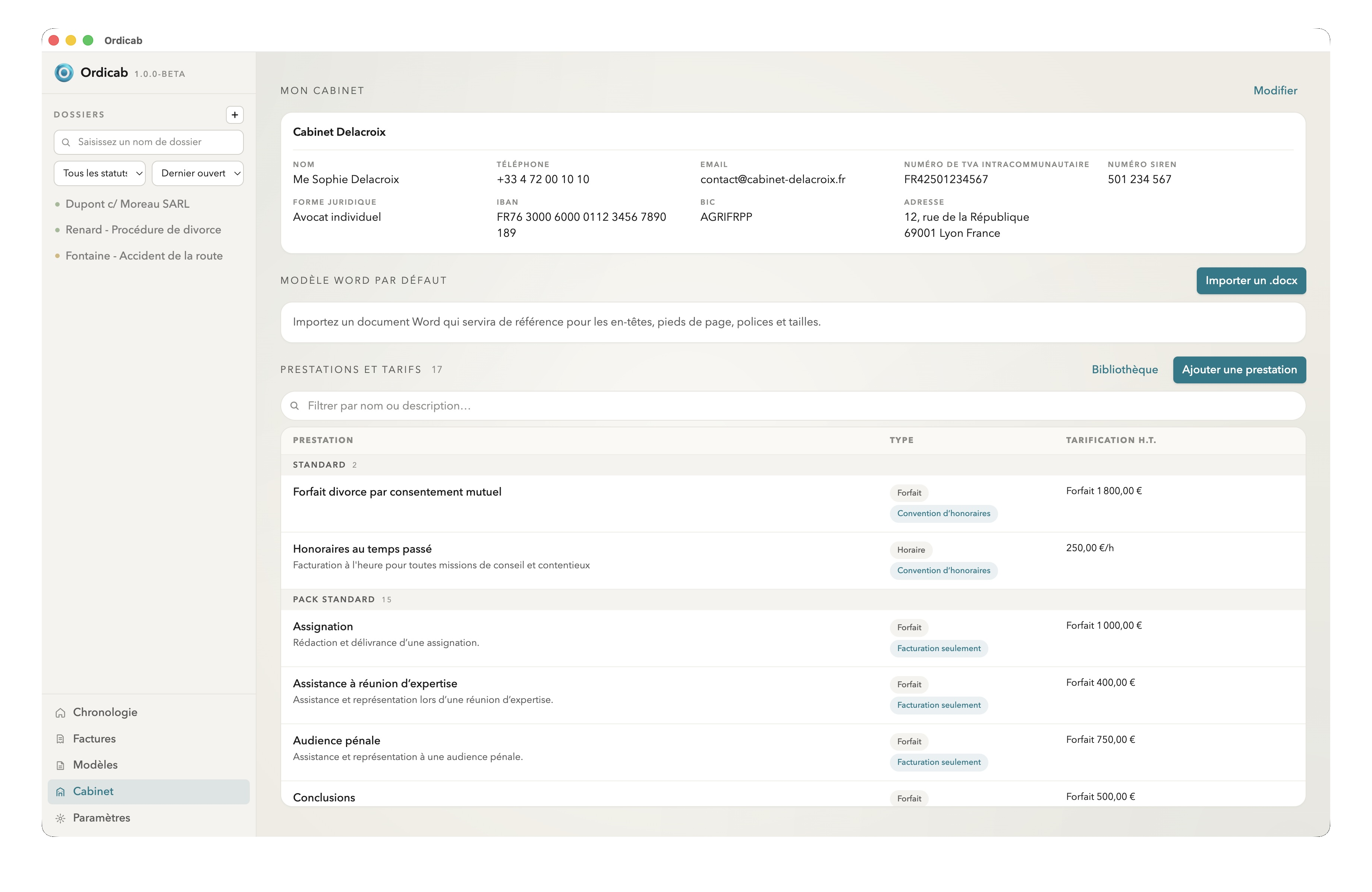 Gestion du cabinet